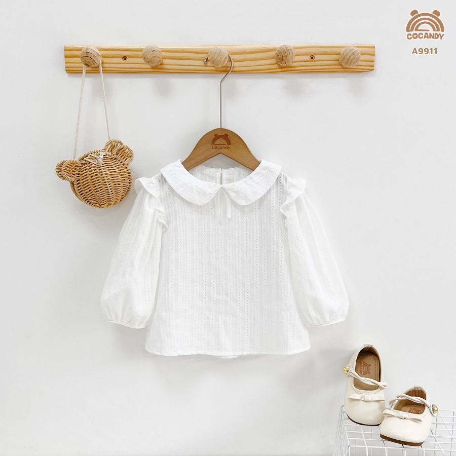 Áo dài TRẮNG sơ mi tay phồng phối bèo vai_thumbnail_4