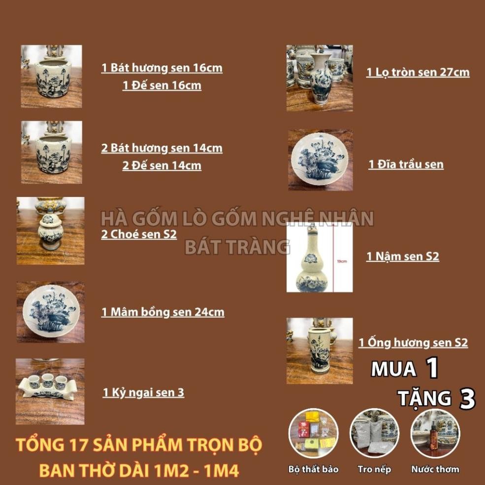 HG110 Đồ Thờ Cúng Bộ 17 món ban thờ 1M2 - 1M4 men rạn trơn nghệ nhân Bát Tràng chế tác TẶNG Thất Bảo, Tro Nếp_thumbnail_1