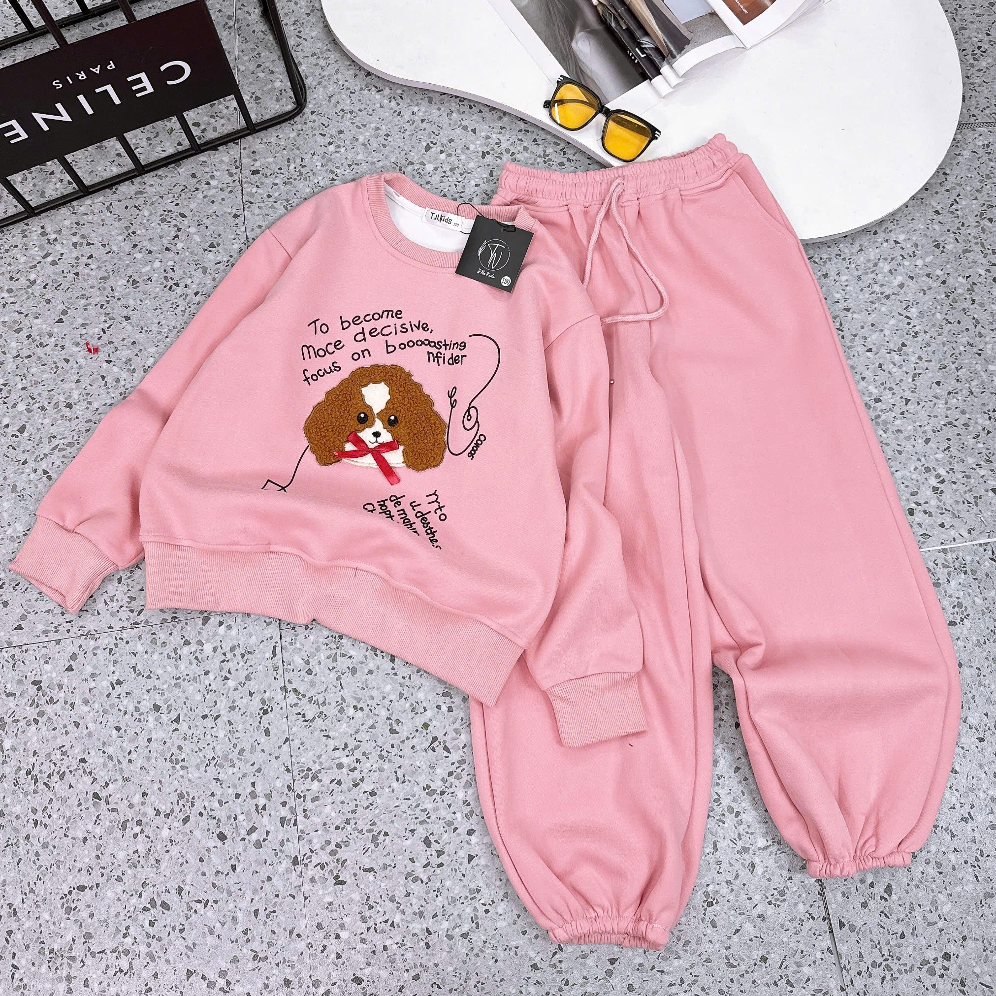 [F25] Bộ nỉ chó thêu xù mẹ và bé