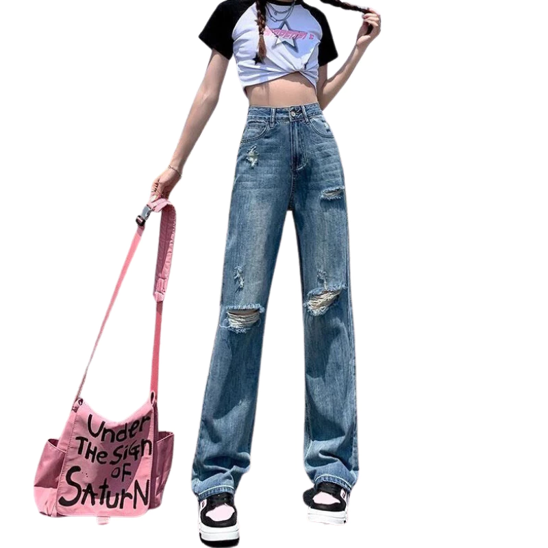 Quần Jean Nữ Ống Rộng quần bò xuông thời trang Cạp Cao_thumbnail_1