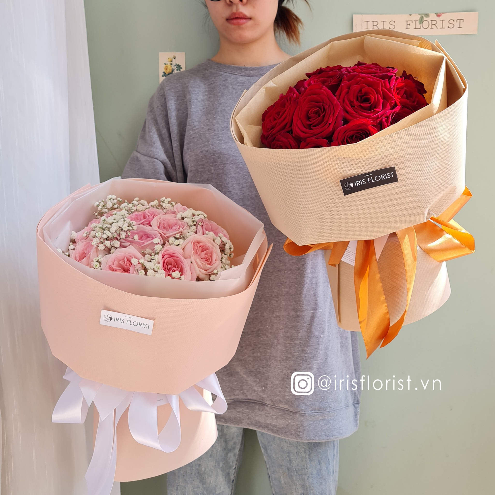 Pink O'hara & Red Rose - Bó tròn size M