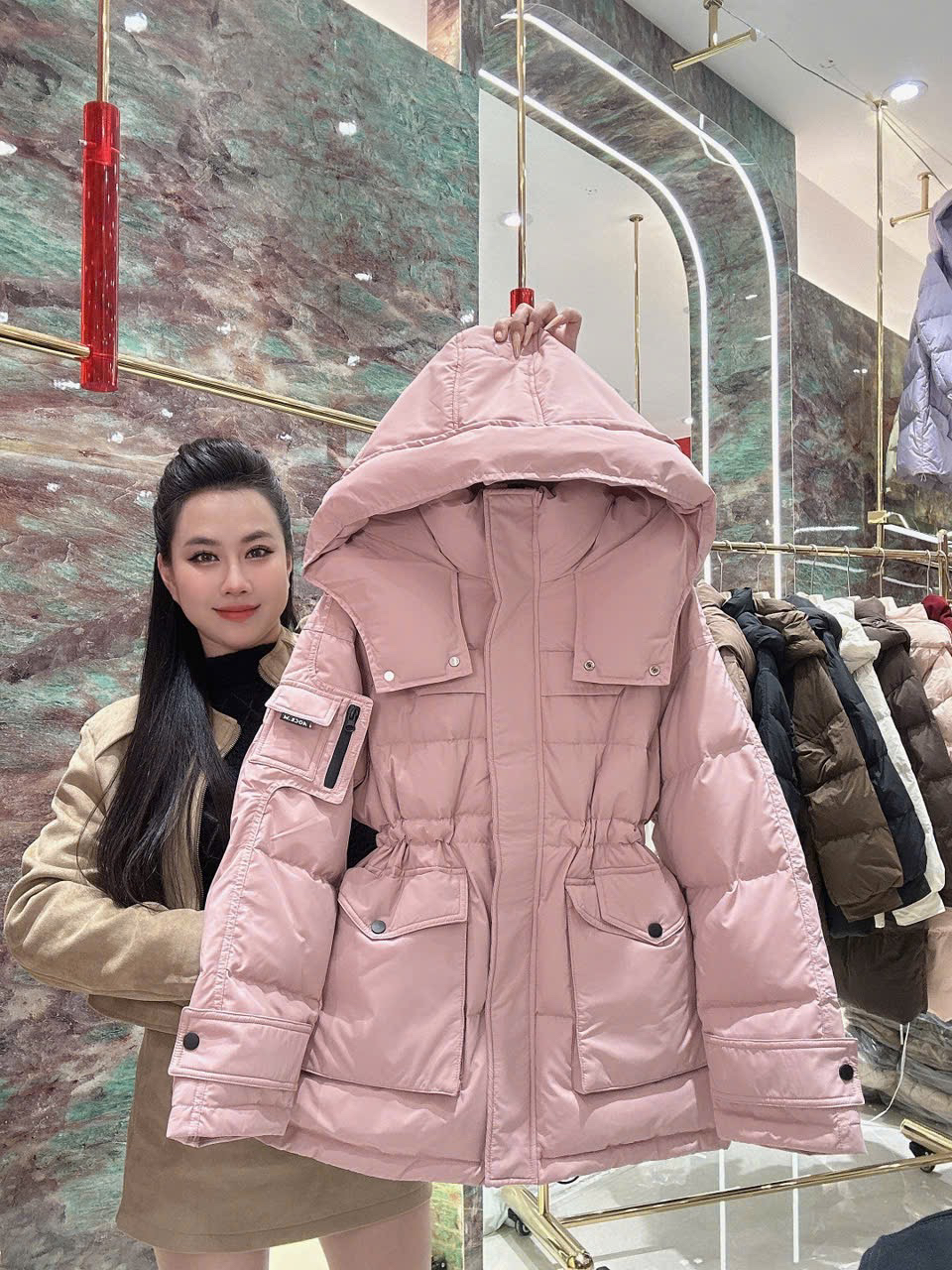 Áo phao rút eo Hồng - A8