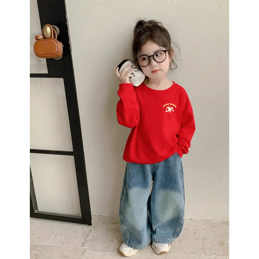 Áo thun Tết bé gái Kado vải cotton thoáng mát tay dài form rộng họa tiết nhỏ 2984_thumbnail_2