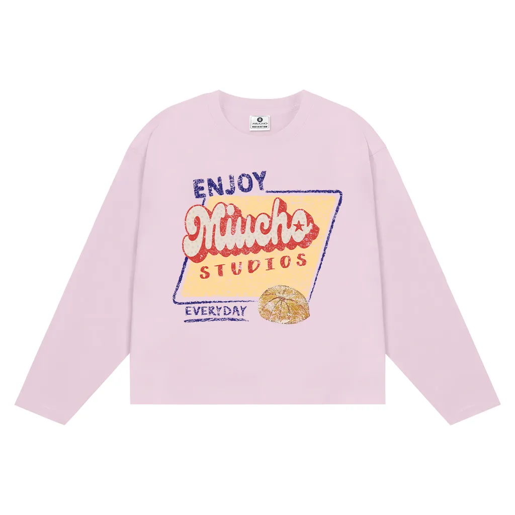 Áo thun boxy unisex tay dài Enjoy Miucho Studios 2646 vải cotton thoáng mát co giãn 2c cổ tròn in mix
