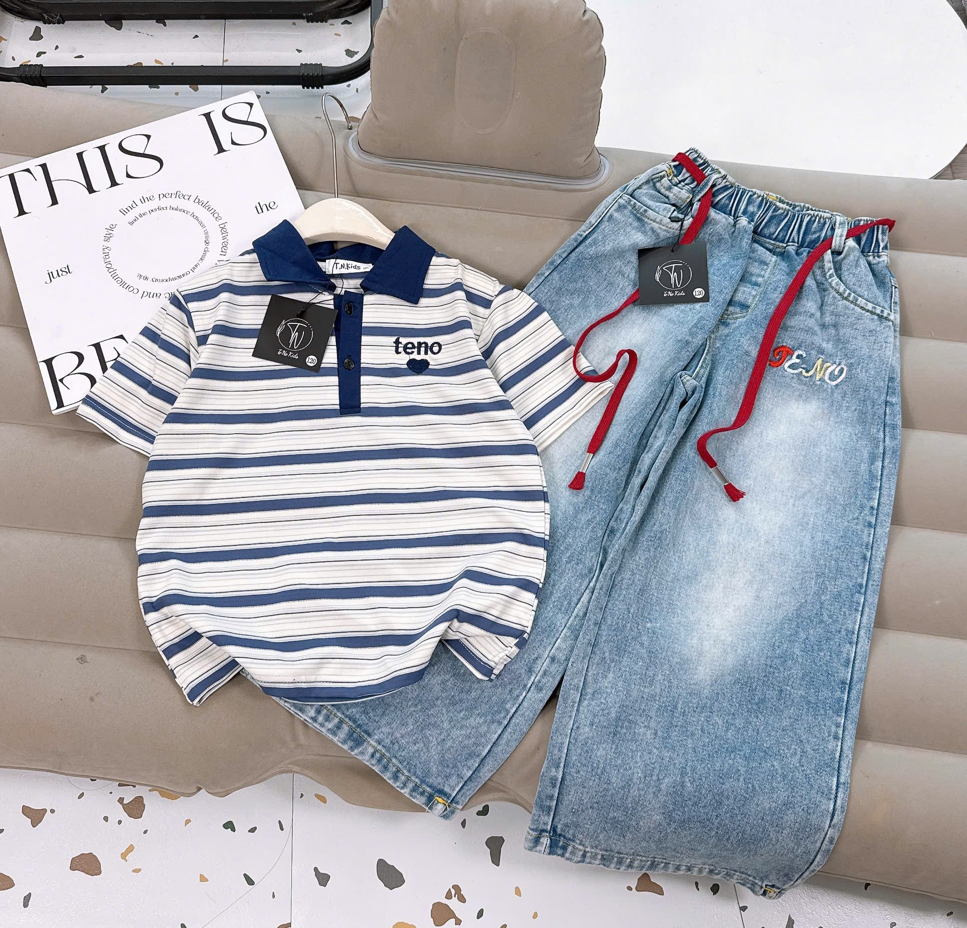 [M56] Set áo TENO ghép quần jeans