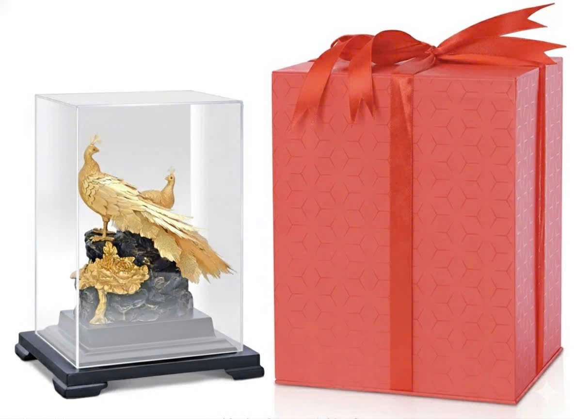 Qùa tặng hộp đôi chim công mạ dát vàng 24k KT 22CM X 17CM _thumbnail_0