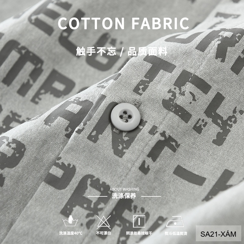 SA21 - Áo sơ mi nam dáng rộng phong cách Nhật Bản, cổ bẻ, tay dài, họa tiết chữ, chất cotton mềm mại_thumbnail_8