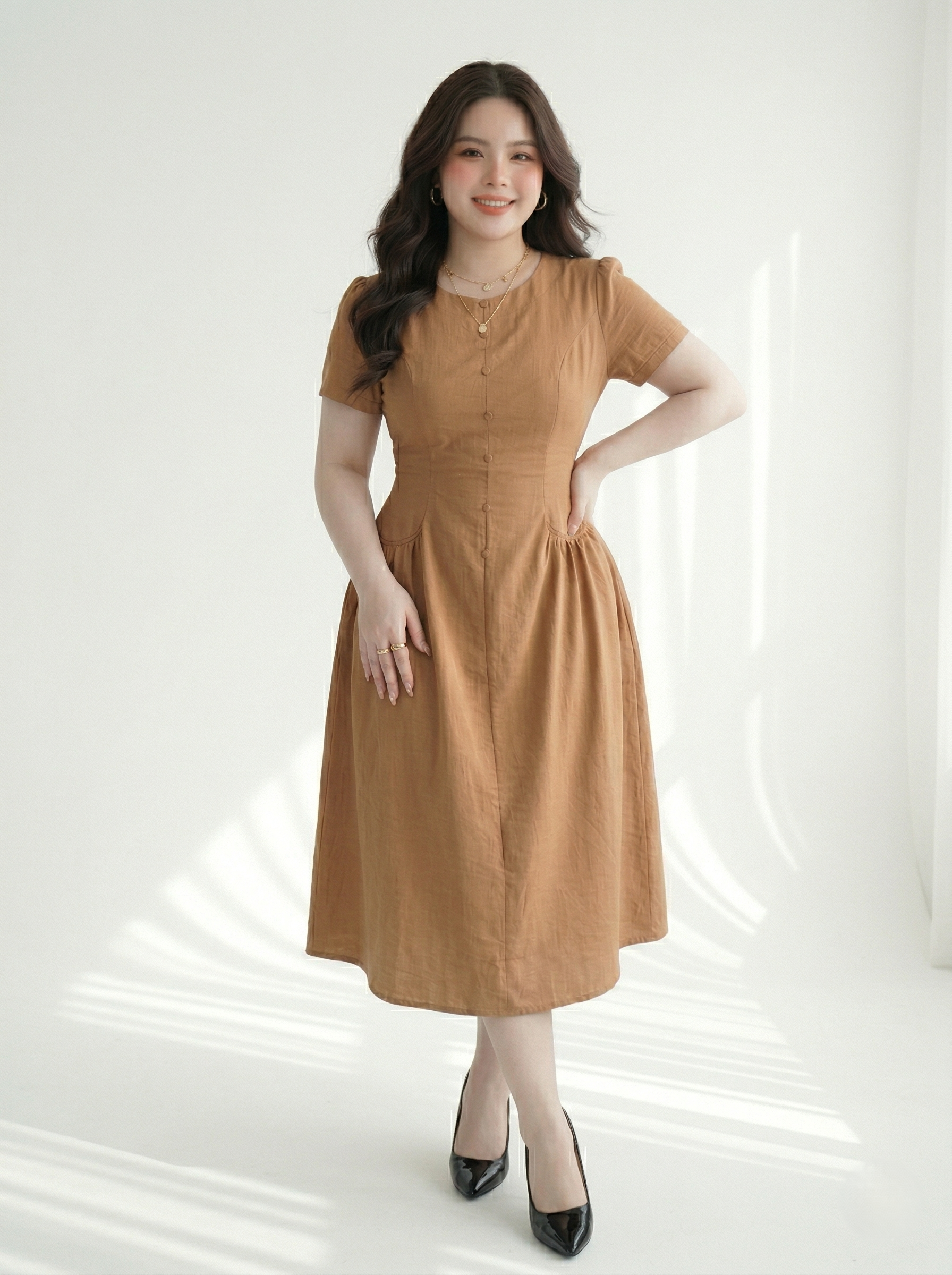 BIGSIZE-Đầm dáng dài túi kiểu bên hông DA180