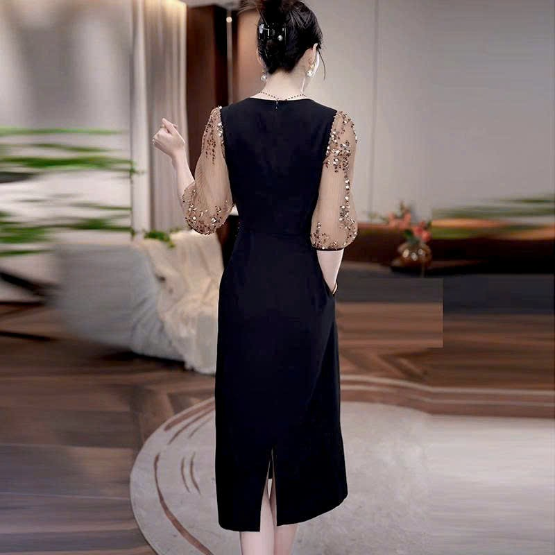 17459-Đầm body suông phối tay voan lở viền tua rua (thun nhật,voan)_thumbnail_3