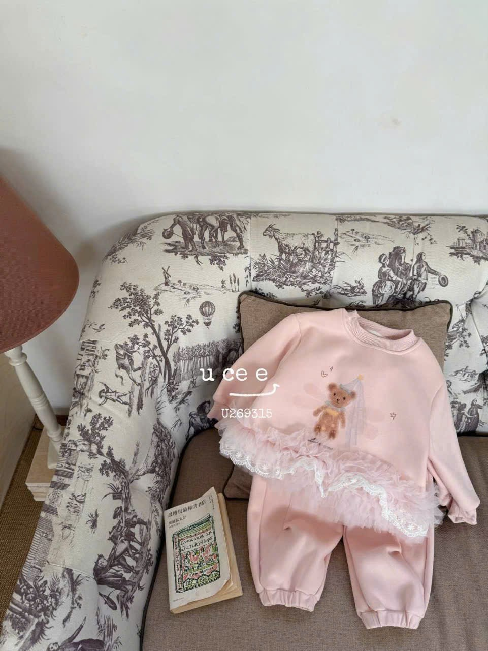 (S107) Set nỉ hồng lót bông gấu voan UCEE