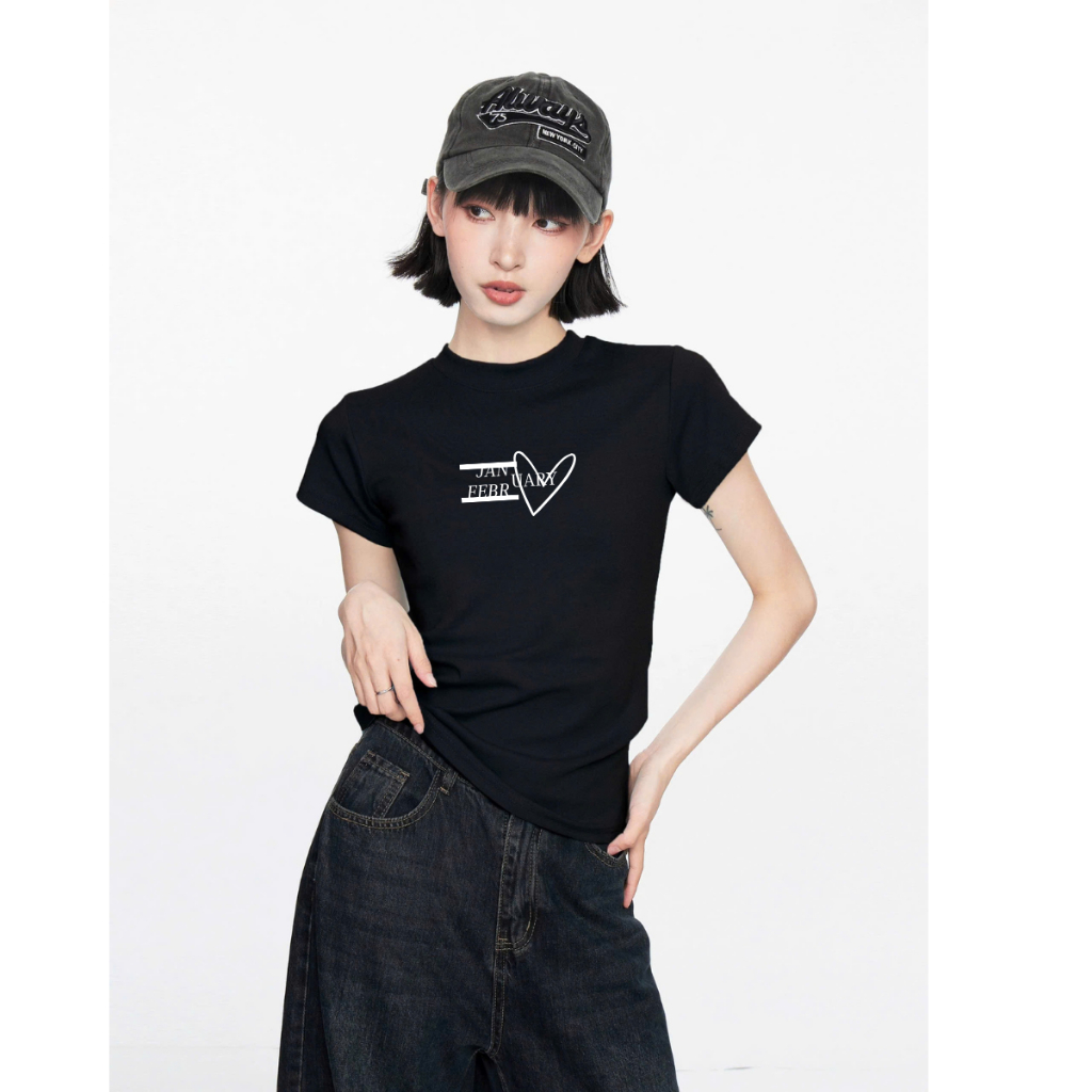 Áo Baby tee nữ trái tim chất cotton - Áo phông Baby tee nữ LOZA ET8241_thumbnail_0