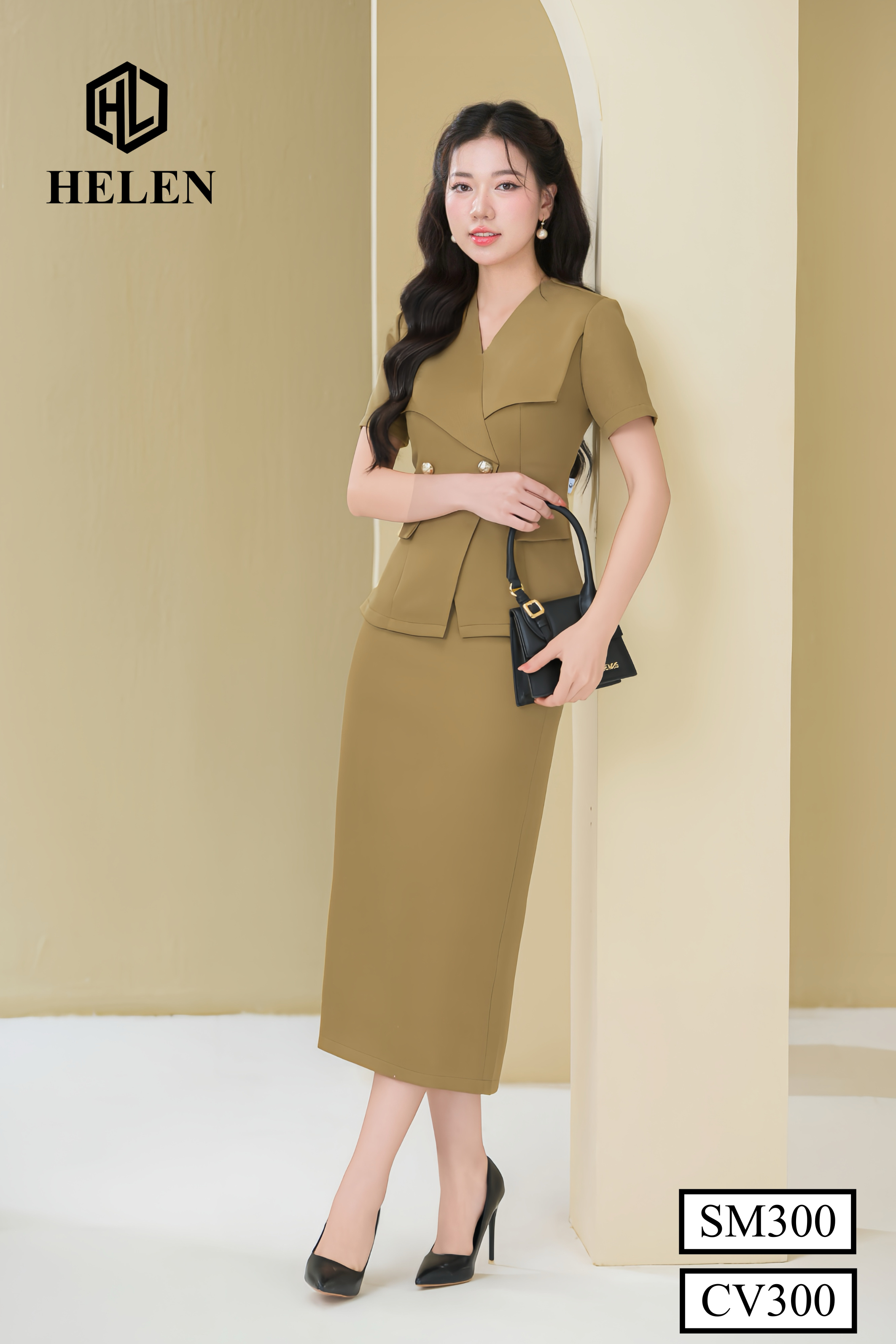 SET sơ mi cổ bẻ ve cách điệu + chân váy dáng dài màu nâu SET300_thumbnail_2