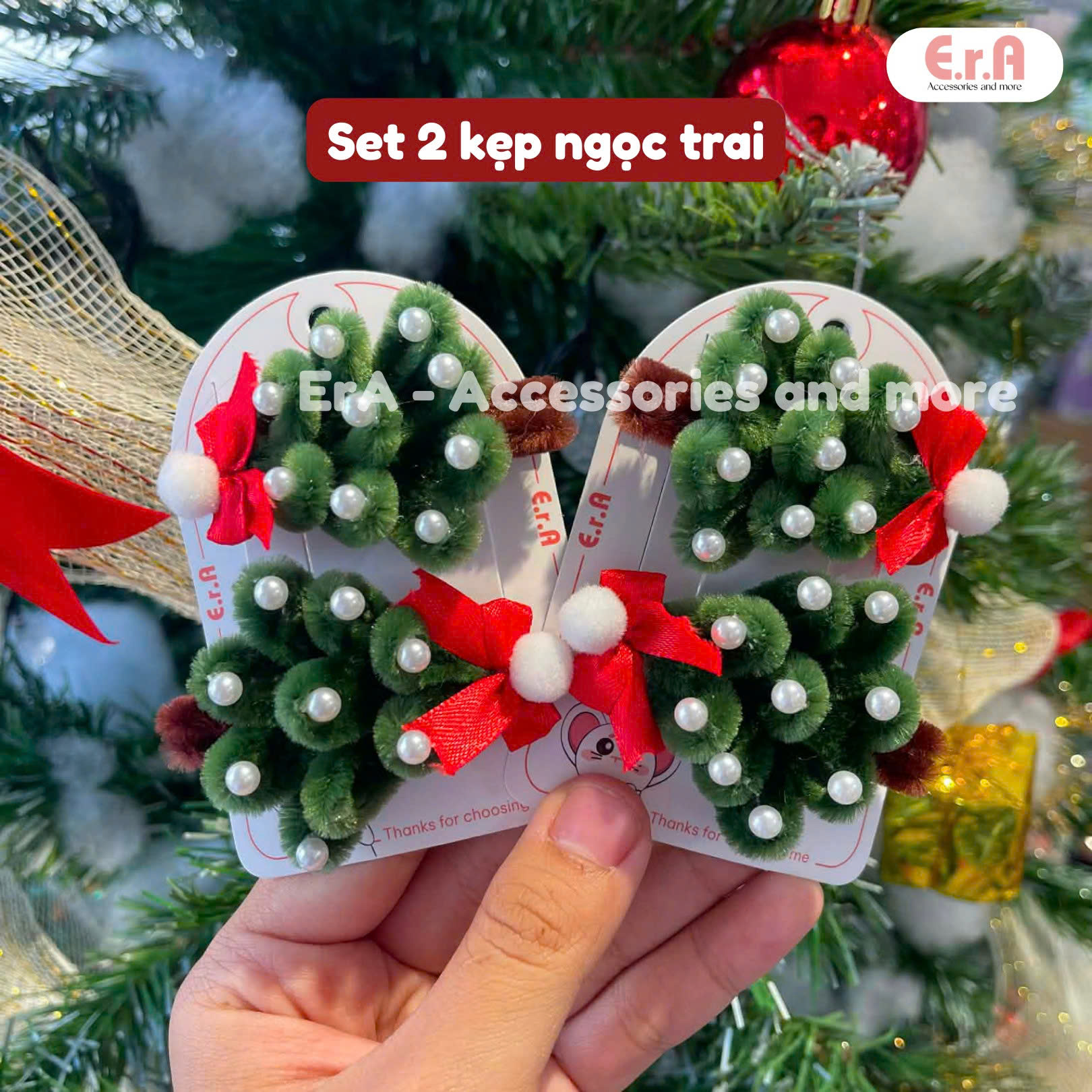 Kẹp Tóc Handmade Cây thông Giáng sinh, Noel
