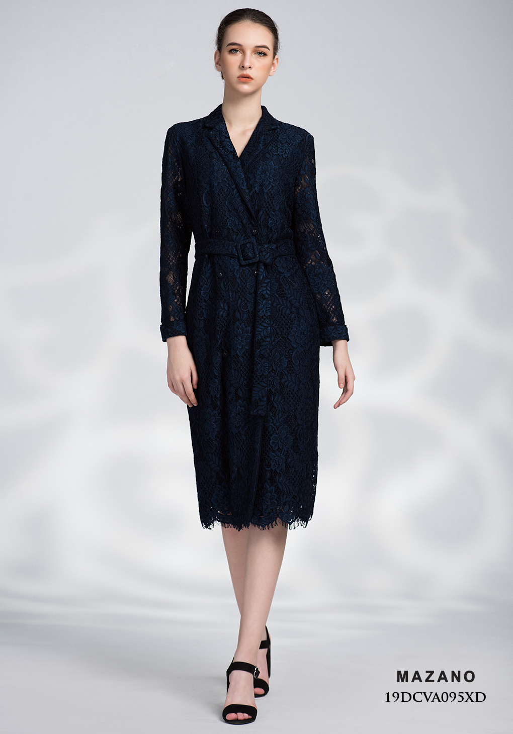 Đầm ren xanh cổ Vest thắt đai_thumbnail_2