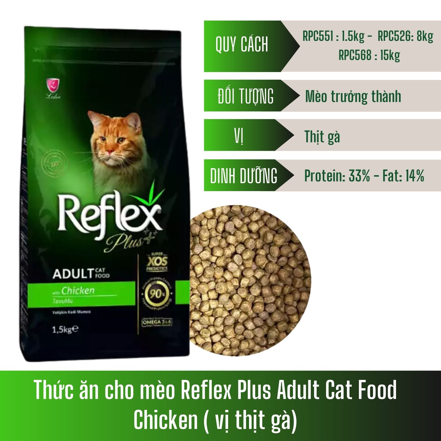 Thức ăn cho mèo Reflex Plus Adult Cat Food Chicken (vị thịt gà) 8kg_thumbnail_1