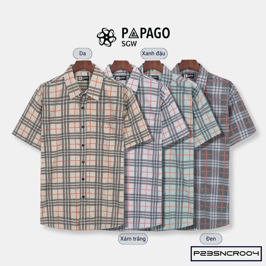 Áo sơ mi nam trung niên PAPAGO tay ngắn lai bầu vải lụa sọc caro - P23SNCR004_thumbnail_3