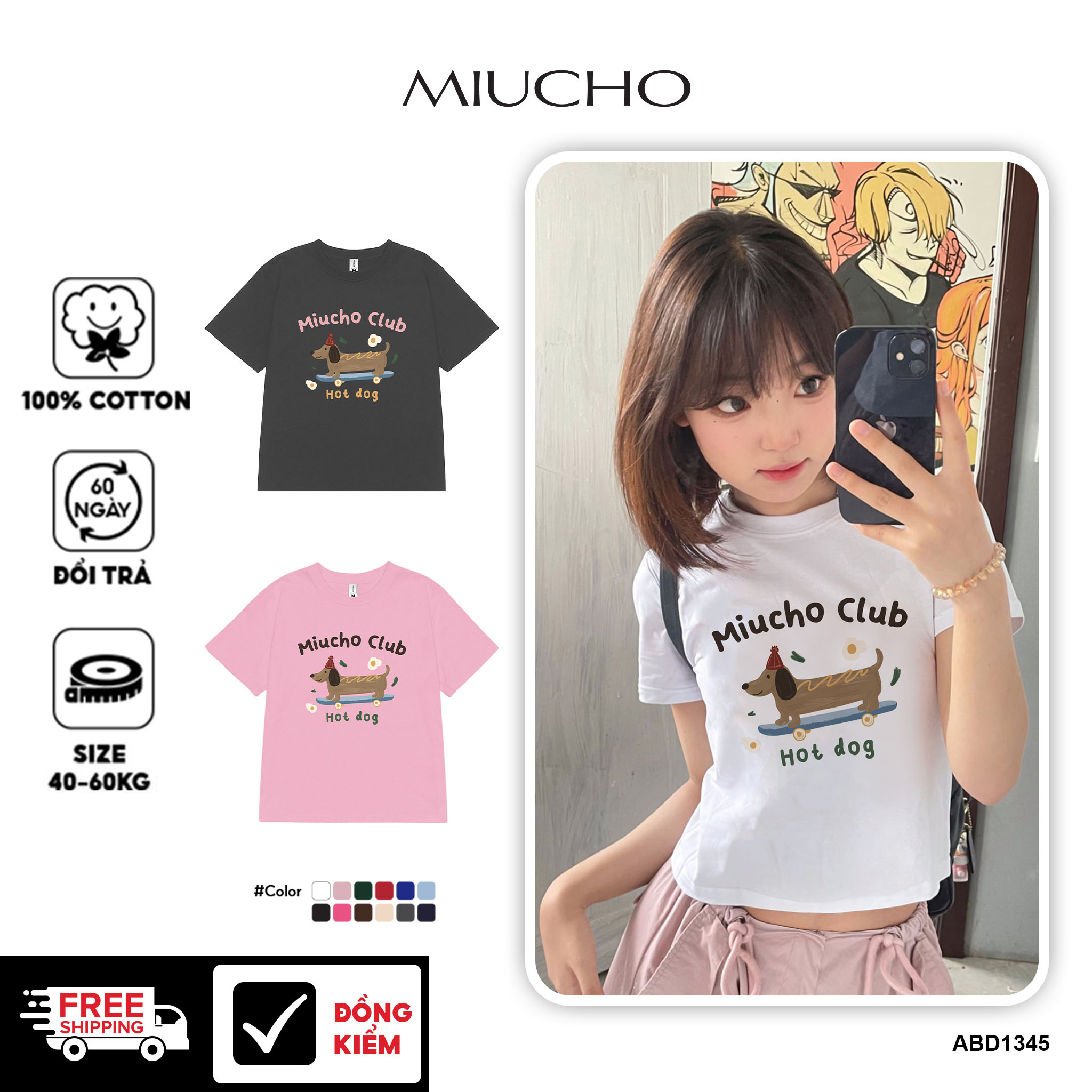 Áo Thun baby tee form ôm ABD1345 Miucho vải cotton co giãn in mix