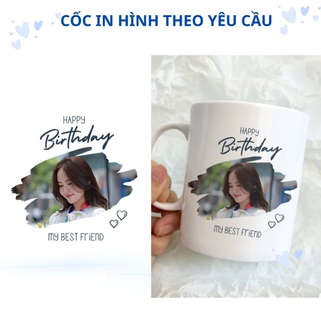 Ly sứ trắng in hình theo yêu cầu, quà tặng ý nghĩa cho đôi bạn thân dịp sinh nhật, kỷ niệm tình bạn, ngày đặc biệt