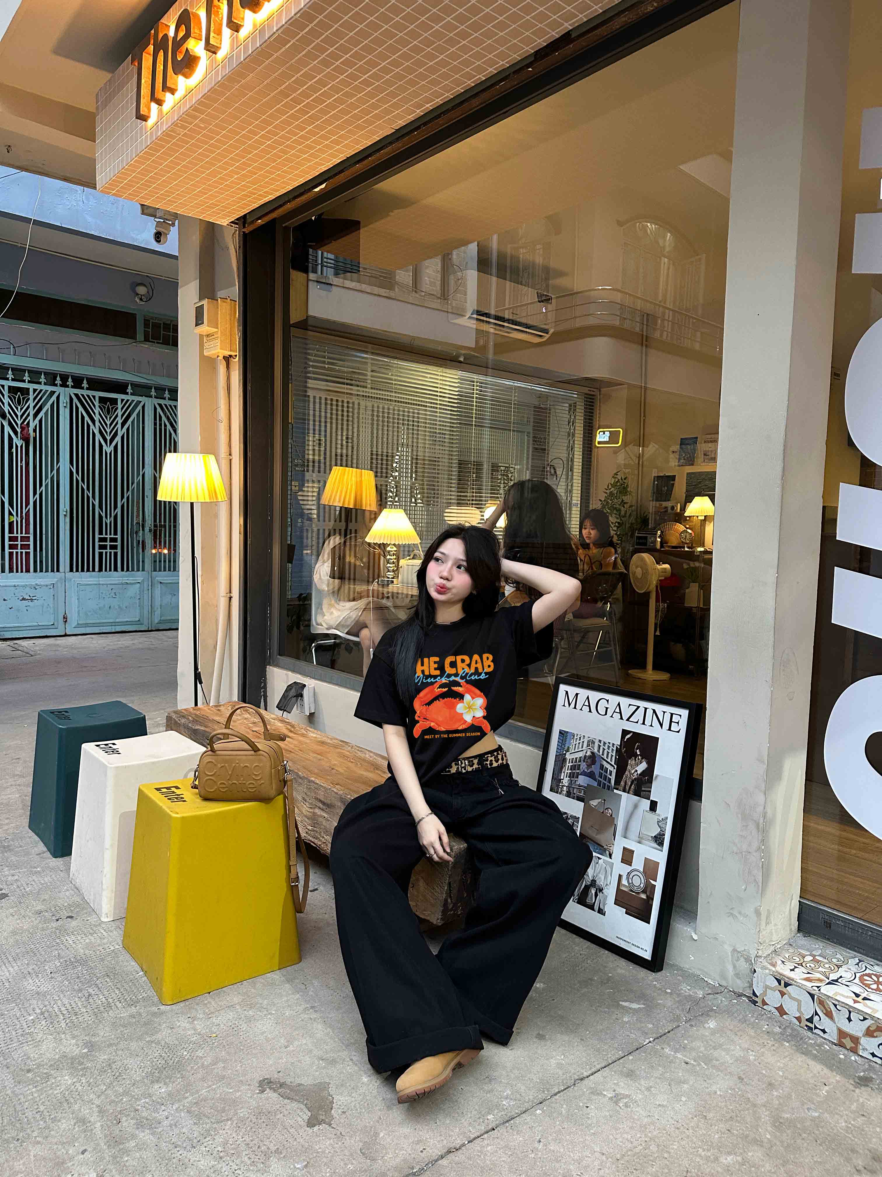 Áo thun boxy hè biển 2233 Miucho cổ tròn chất vải cotton 2c 250gsm đứng form dày dặn in mix_thumbnail_2