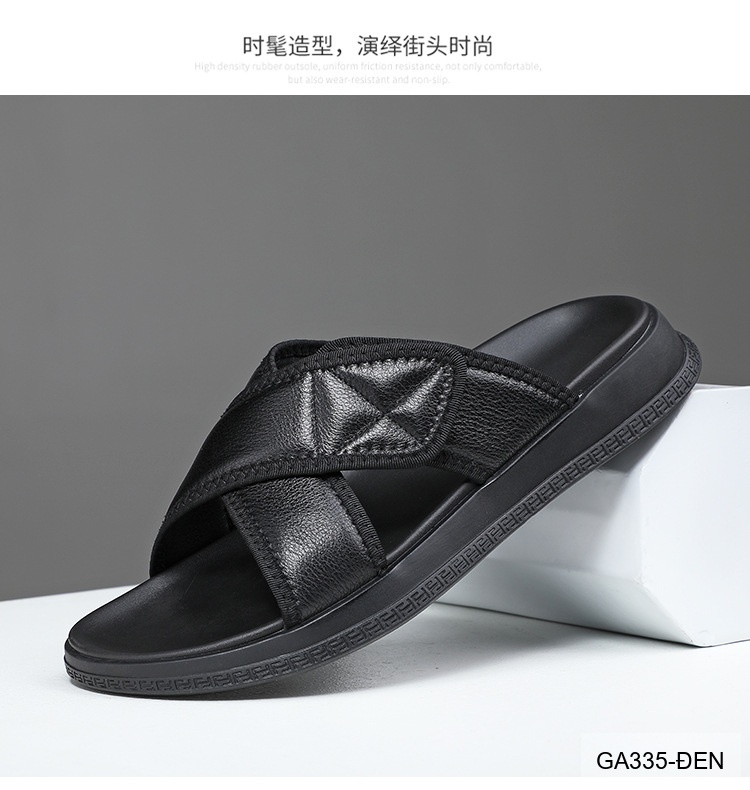 GA335 - Dép lê nam da bò kiểu Hàn màu đen đế cao su êm chân_thumbnail_10