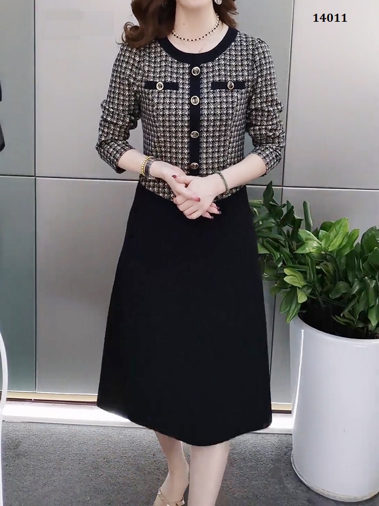 14011-Đầm xuông tay dài kẻ sọc cổ tròn kết nút  (thun lụa in)FREESHIP_thumbnail_4