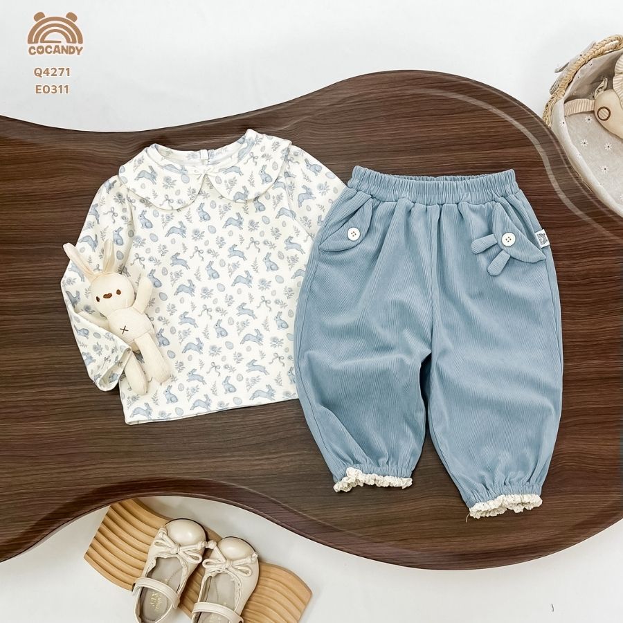 Quần dài nhung tăm XANH NHẠT bo gấu