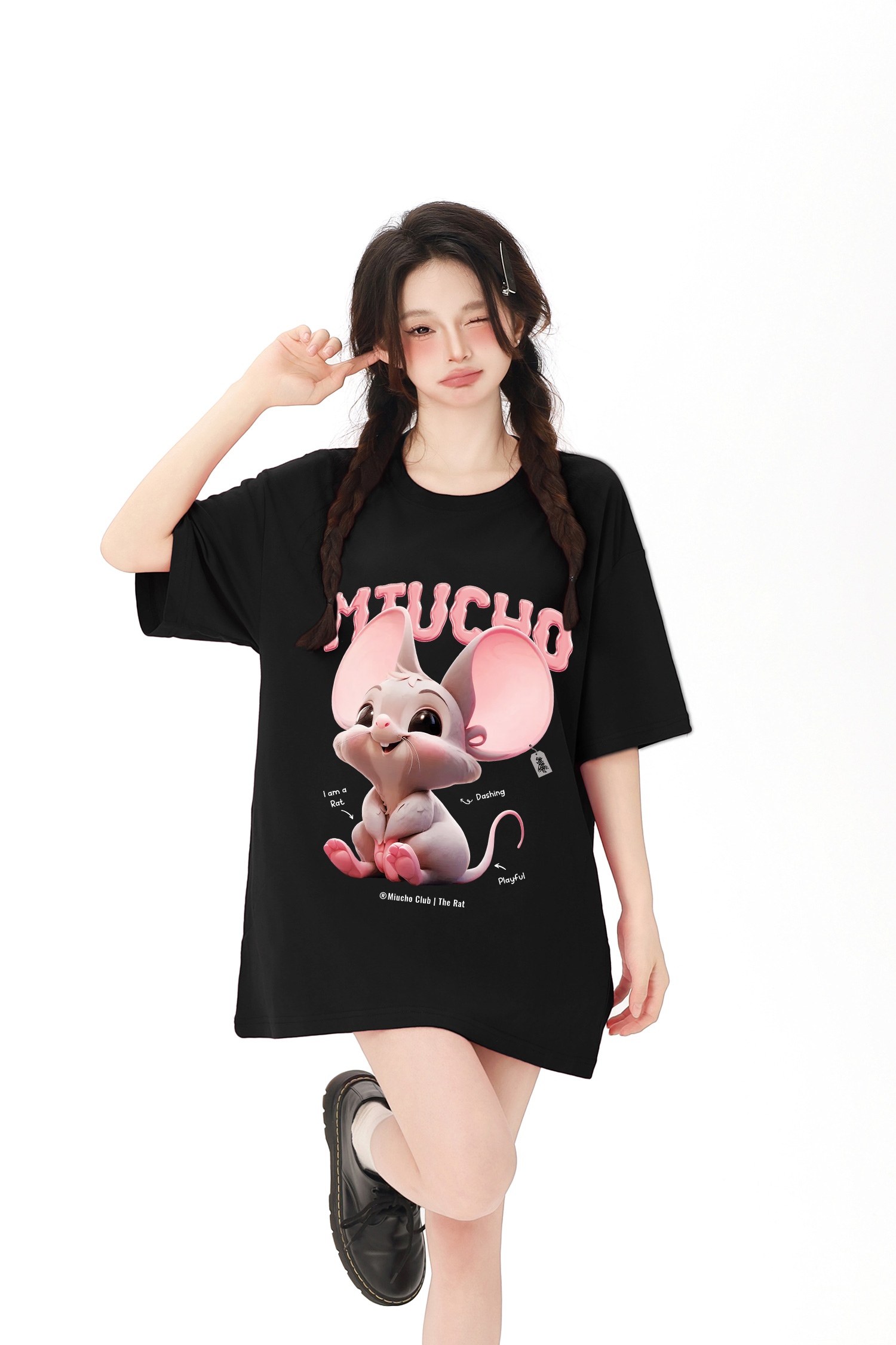 Áo thun form rộng 12 con giáp tuổi Tí ATD1236 Miucho tay ngắn cổ tròn in mix_thumbnail_11