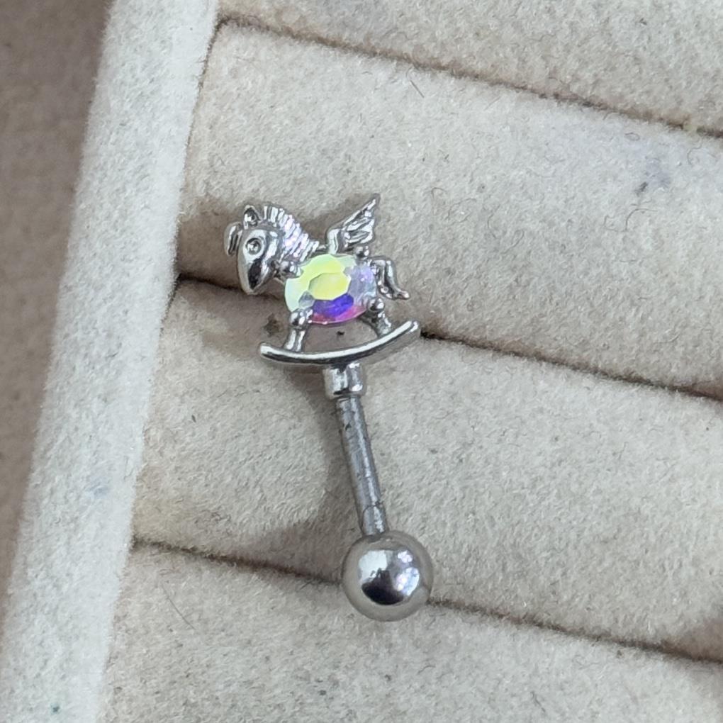 Khuyên kiểu vertical con ngựa đá holo đuôi bi vặn thay được đít dẹt.