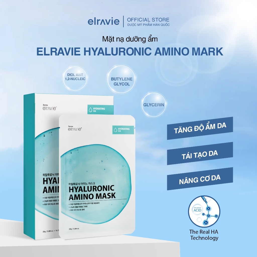 Hộp 10 Chiếc Mặt Nạ  Dưỡng Ẩm Phục Hồi Trắng Da Dịu Nhẹ Elravie Hyaluronic Amino Mask 01 Miếng 25g_thumbnail_2