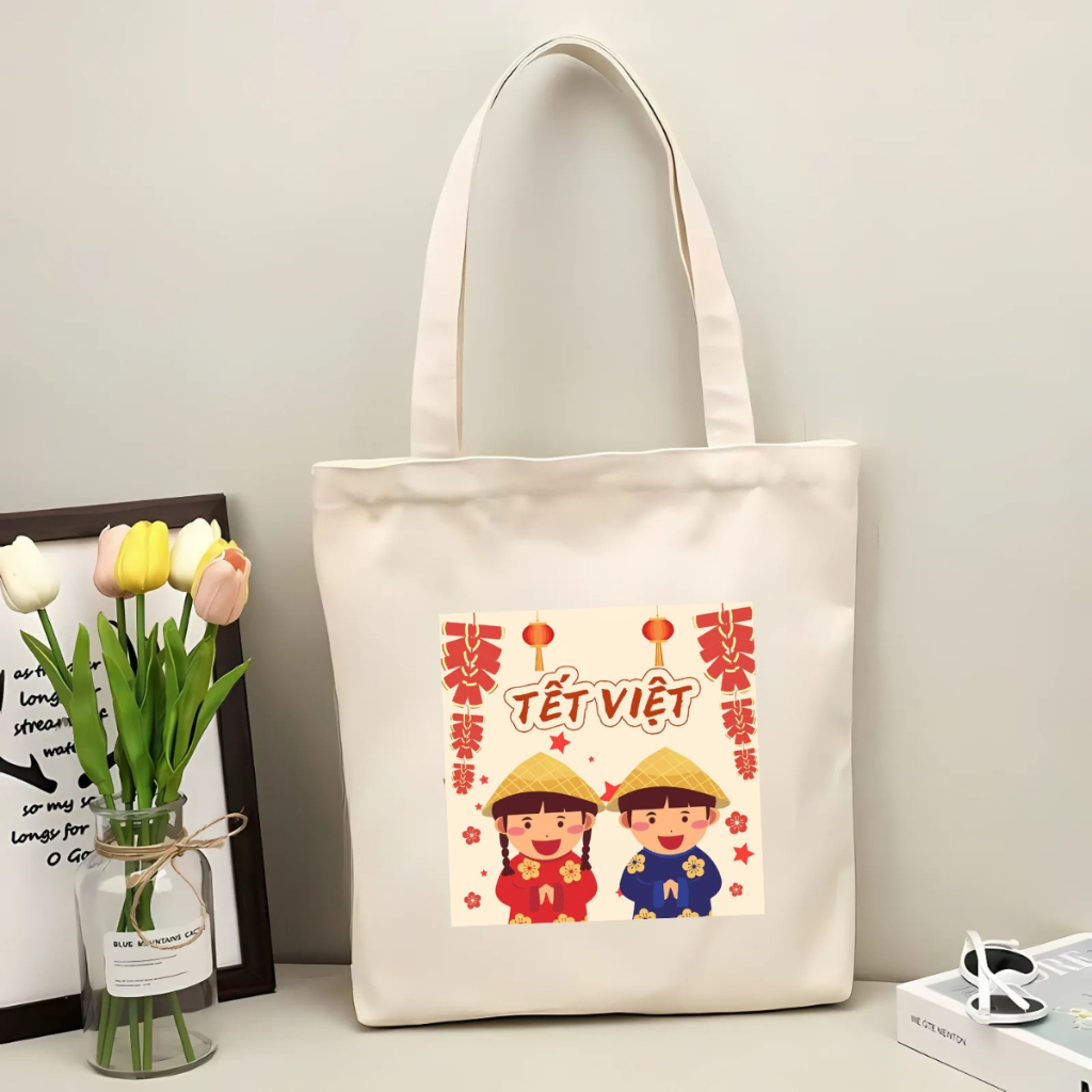 Túi tote vải canvas hình Tết đeo vai, có khoá kéo và ngăn phụ - 𝐖𝐞 𝐓𝐞𝐞 TOTE08_thumbnail_19