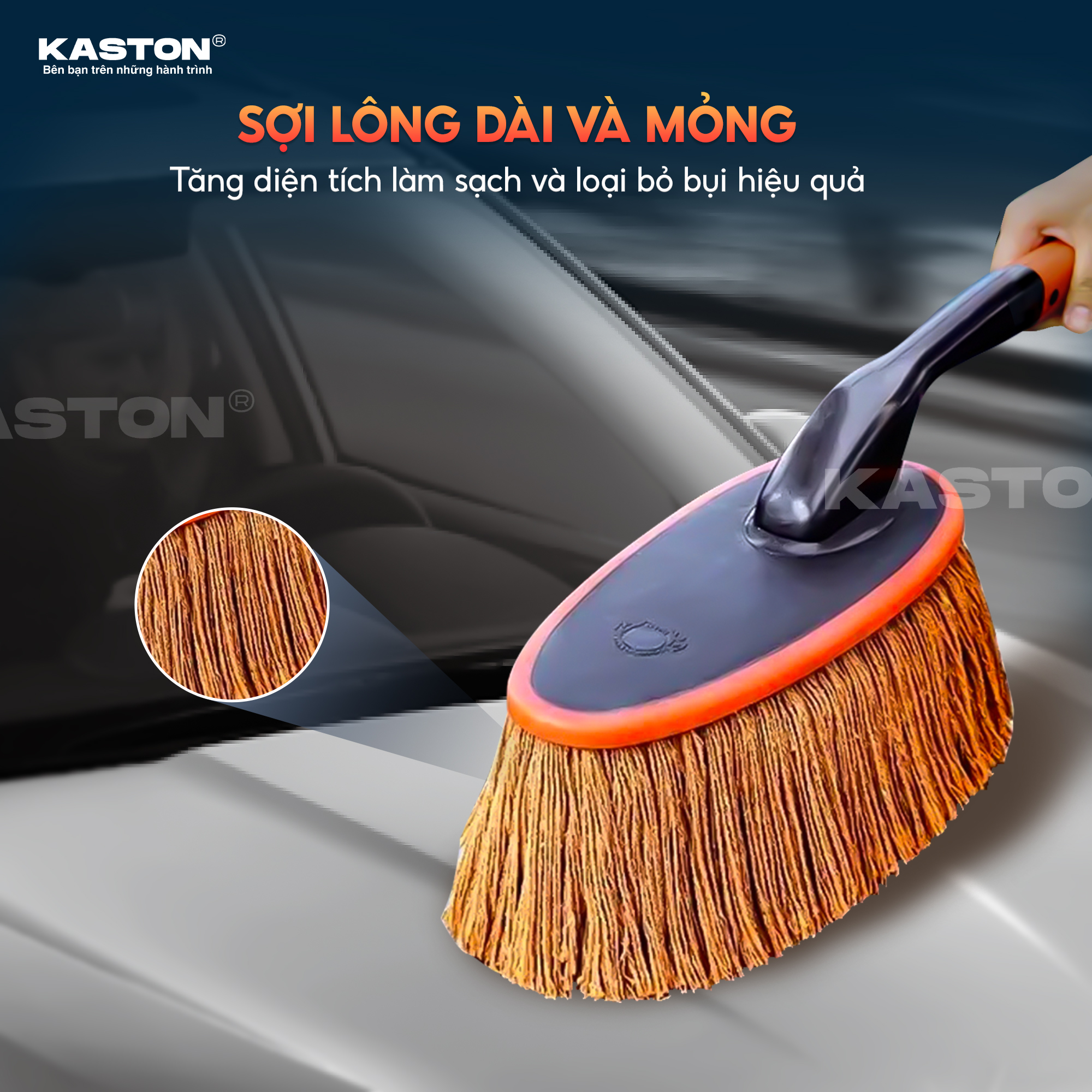 Chổi lau bụi ô tô Kaston xoay 360° - sợi bông phủ sáp kèm hộp đựng - chổi lau xe cao cấp_thumbnail_2