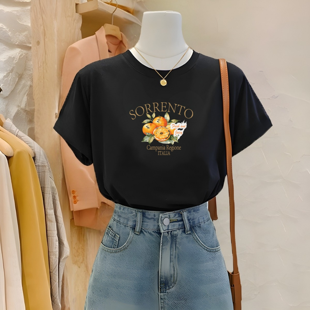[Form Vừa] Áo phông nữ LOZA màu đen BST Hoa quả summer 2025 chất liệu thun cotton 4 chiều mát mẻ - Mã G0407_thumbnail_0