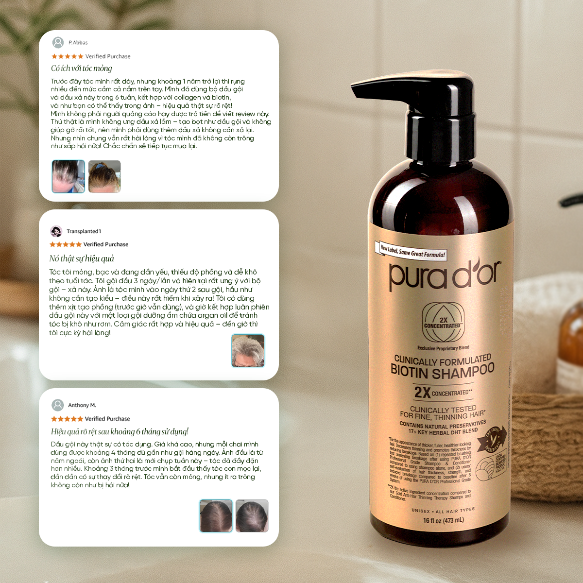 Combo Gội - Xả Pura D'or Biotin X2 Concentrated Giúp Tóc Dày, Khỏe Mạnh và Sáng Bóng Hơn 473ml_thumbnail_2