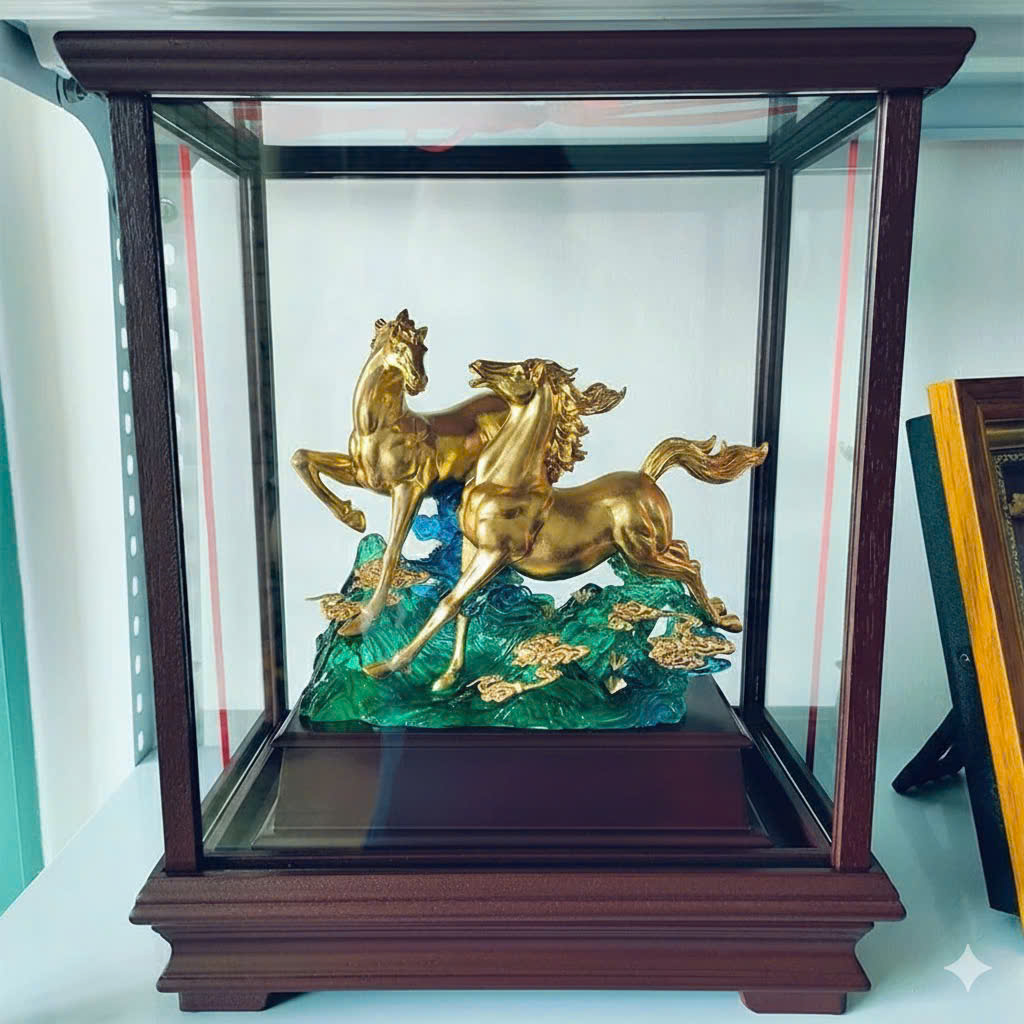 Tượng ngựa song mã dát vàng 9999 KT 36x28x17cm (CxDxR)_thumbnail_0