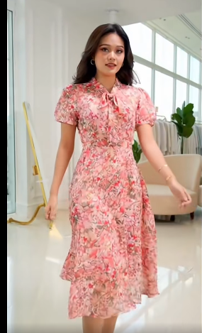 14500-Đầm voan xòe tay phồng cổ thắt nơ (voan,lót)_thumbnail_0