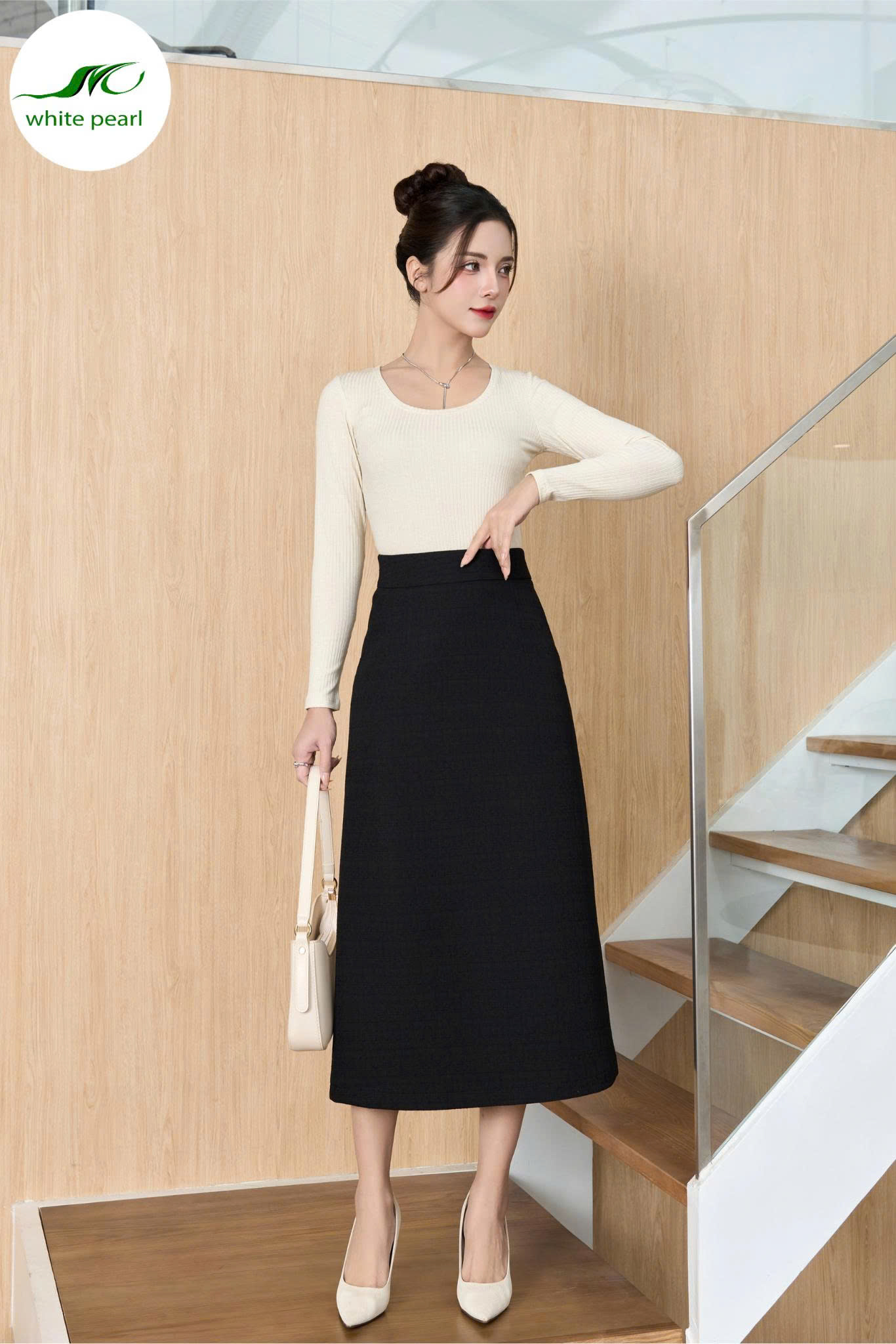 Áo thun cổ tròn Thời Trang Công Sở White Pearl