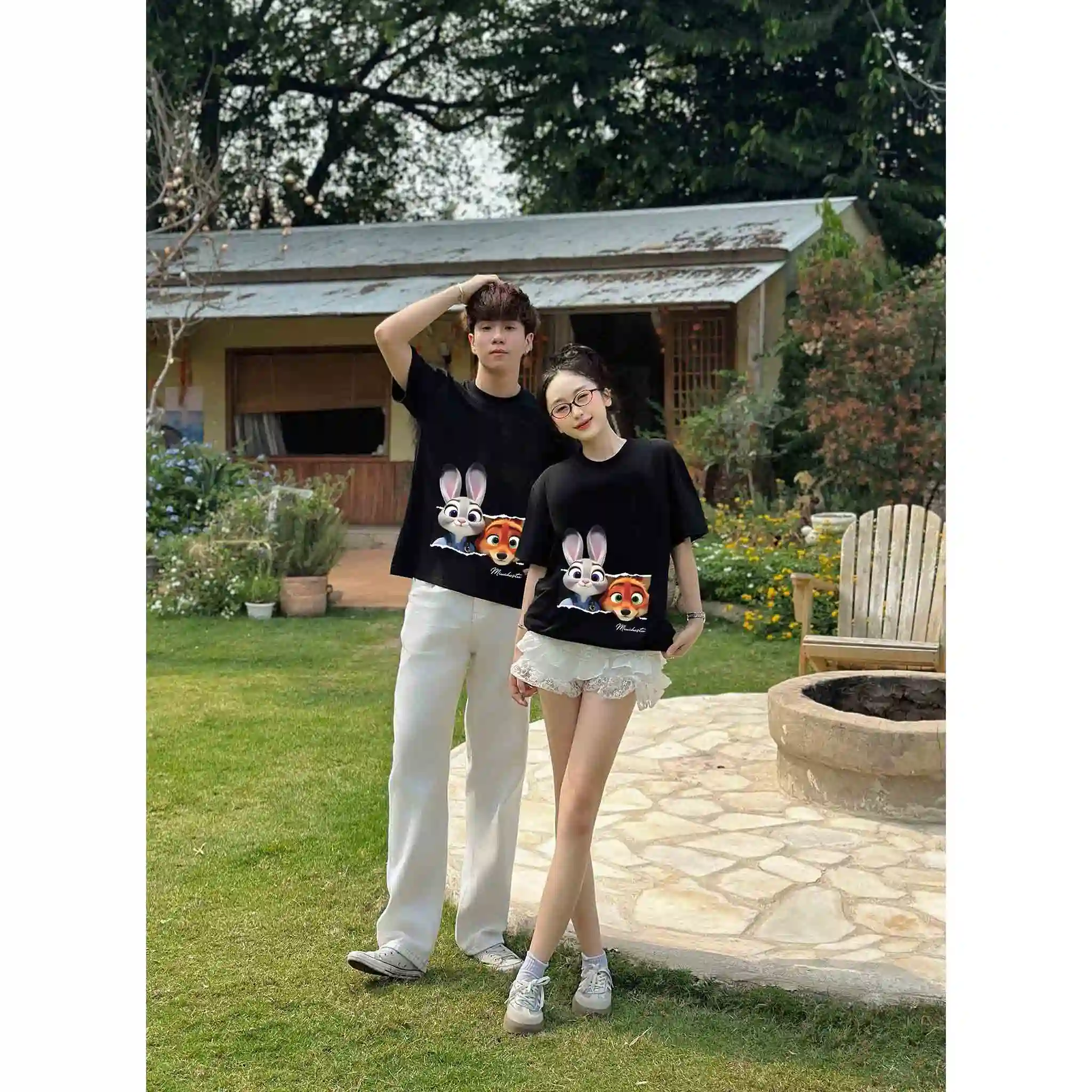 Áo thun couple form rộng Miucho vải cotton thoáng mát dày dặn hoạt hình Zootopia 2813_thumbnail_8