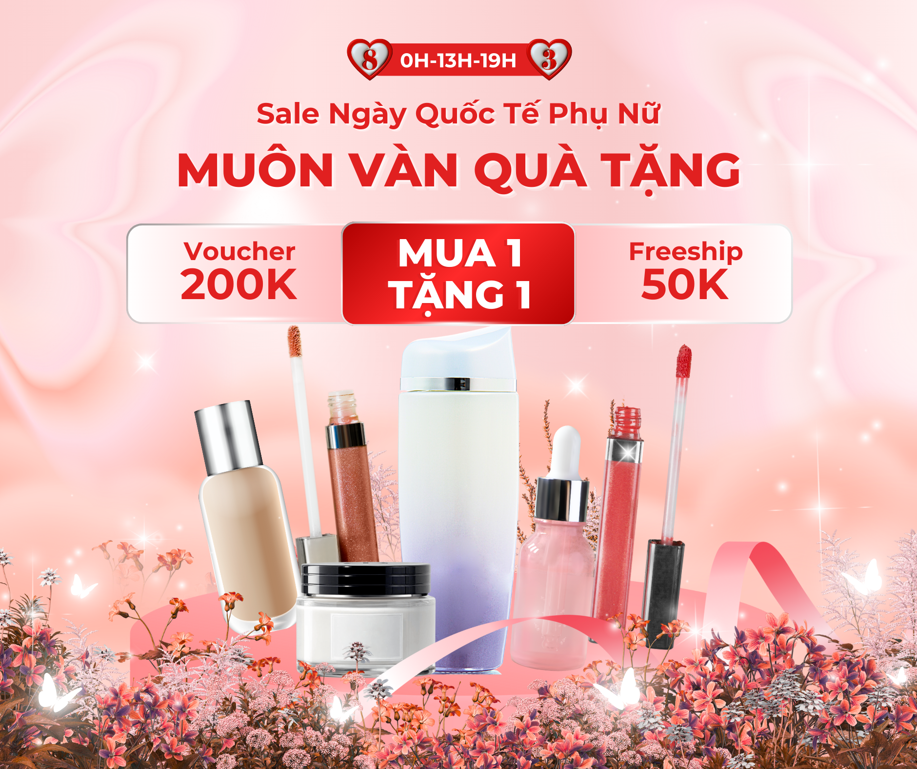 Bài đăng facebook Hồng gradient đỏ hiện đại nữ tính chương trình Sale Ngày Quốc Tế Phụ Nữ