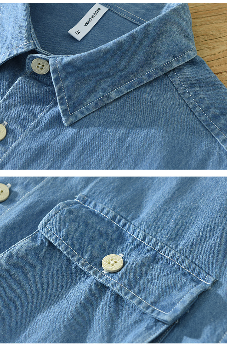 Áo sơ mi tay ngắn nam denim Nhật Bản – Retro, dây rút, túi tiện lợi, form rộng, thời trang đa năng_thumbnail_2