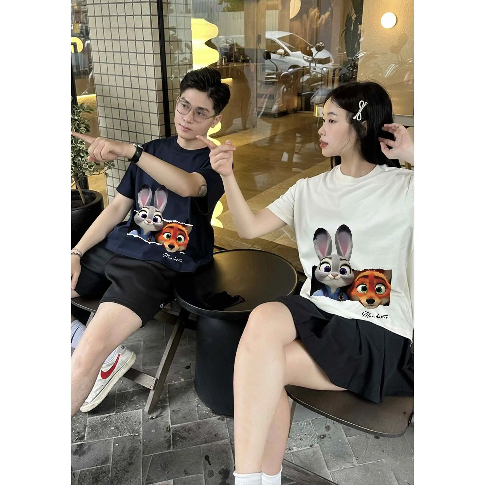 Áo thun couple form boxy Miucho Club vải cotton co giãn 2 chiều thoáng mát Judy Hopps in mix 2826_thumbnail_4