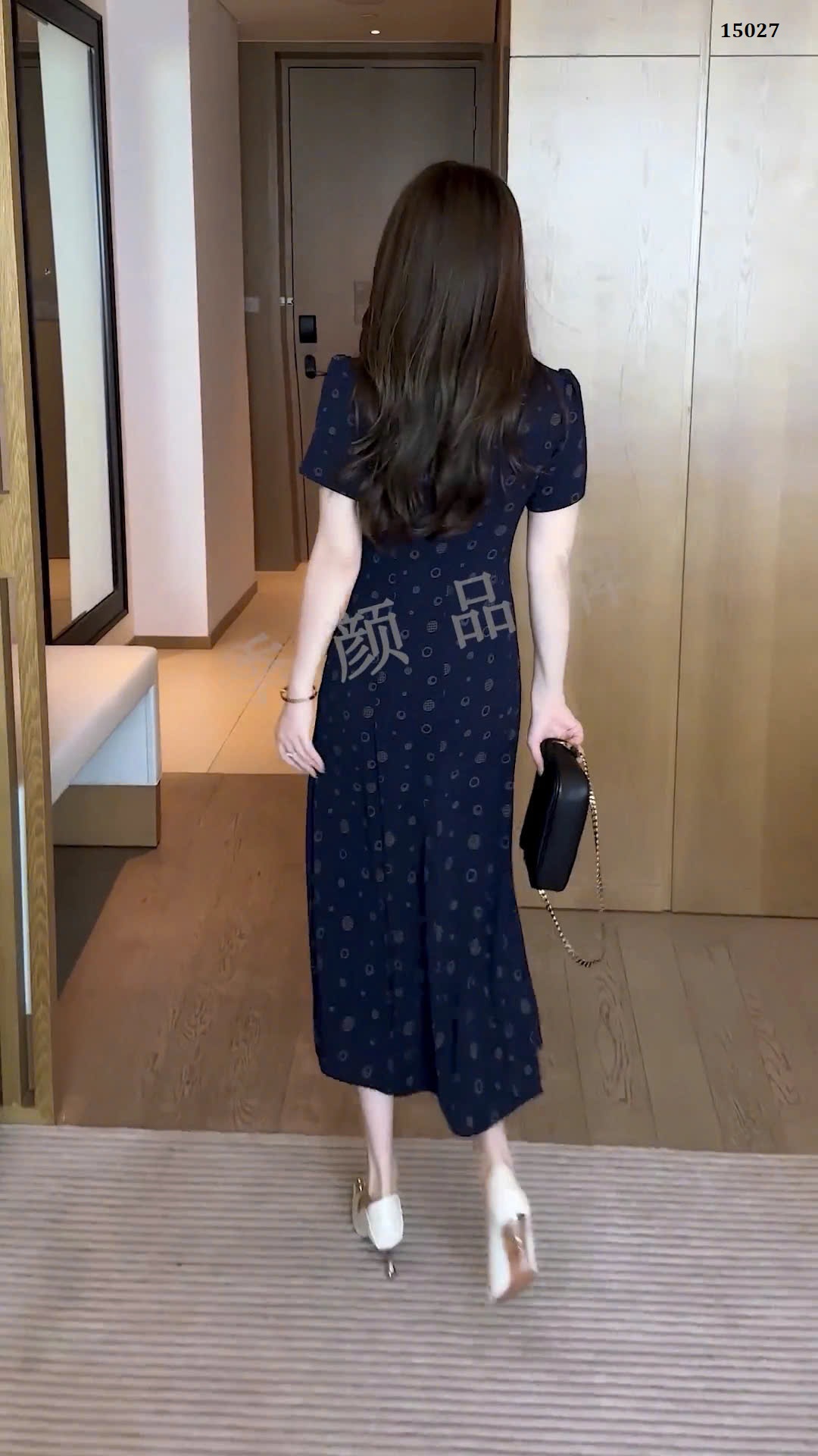 15027-Đầm suông A xanh đen hoạ tiết hình tròn ( lụa mịn)-khóa hông, có túi_thumbnail_3