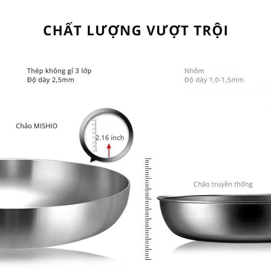 Chảo Inox đáy từ 3 Lớp Mishio Size 24 cm MK434 – Đúc Nguyên Khối, Đáy Từ, An Toàn Vượt Trội_thumbnail_5