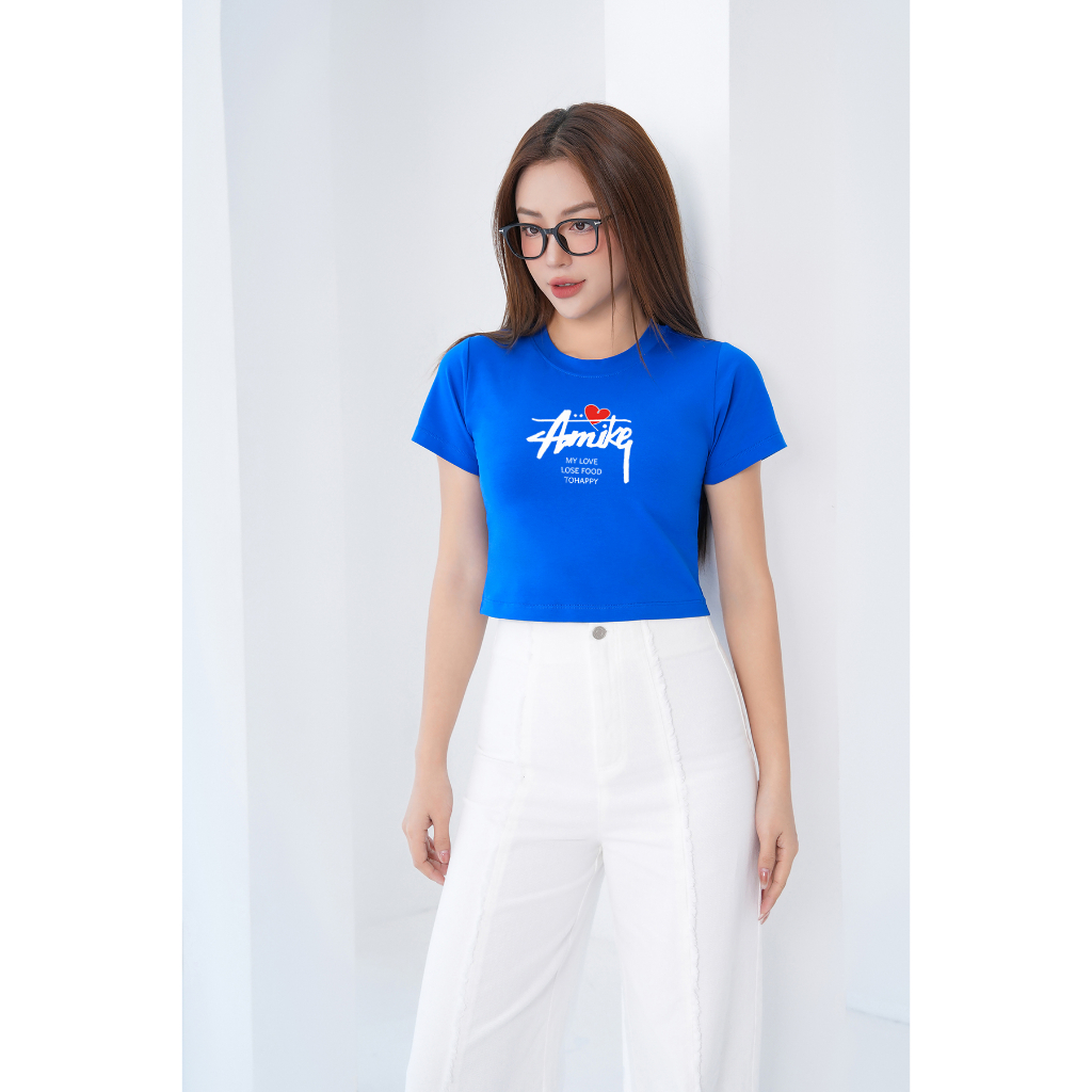 [Form ôm] Áo croptop nữ in chữ Amikq - Áo thun dáng croptop slim fit - LOZA CR6385_thumbnail_3