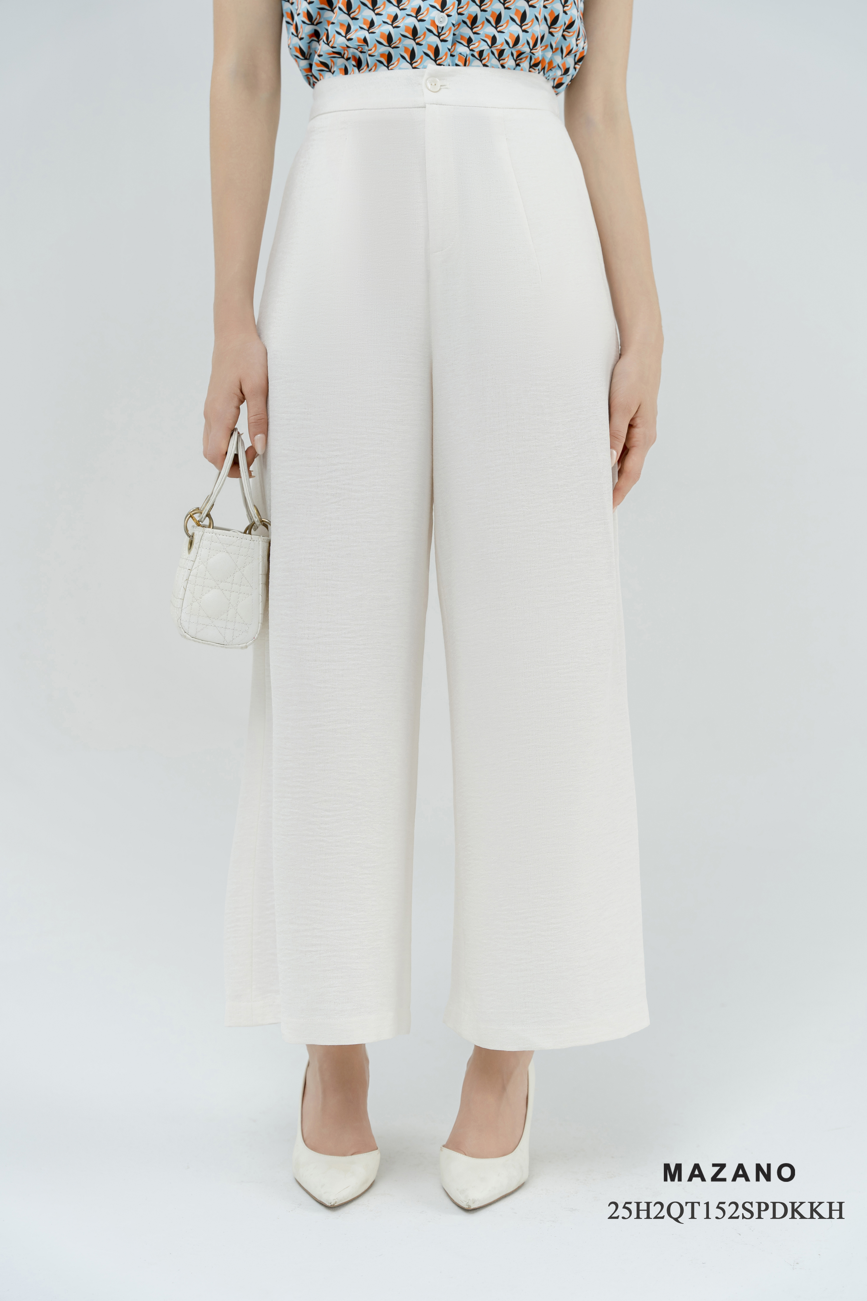 Quần Suông ống rộng cạp tiêu chuẩn vải Đũi dày màu trắng_thumbnail_0