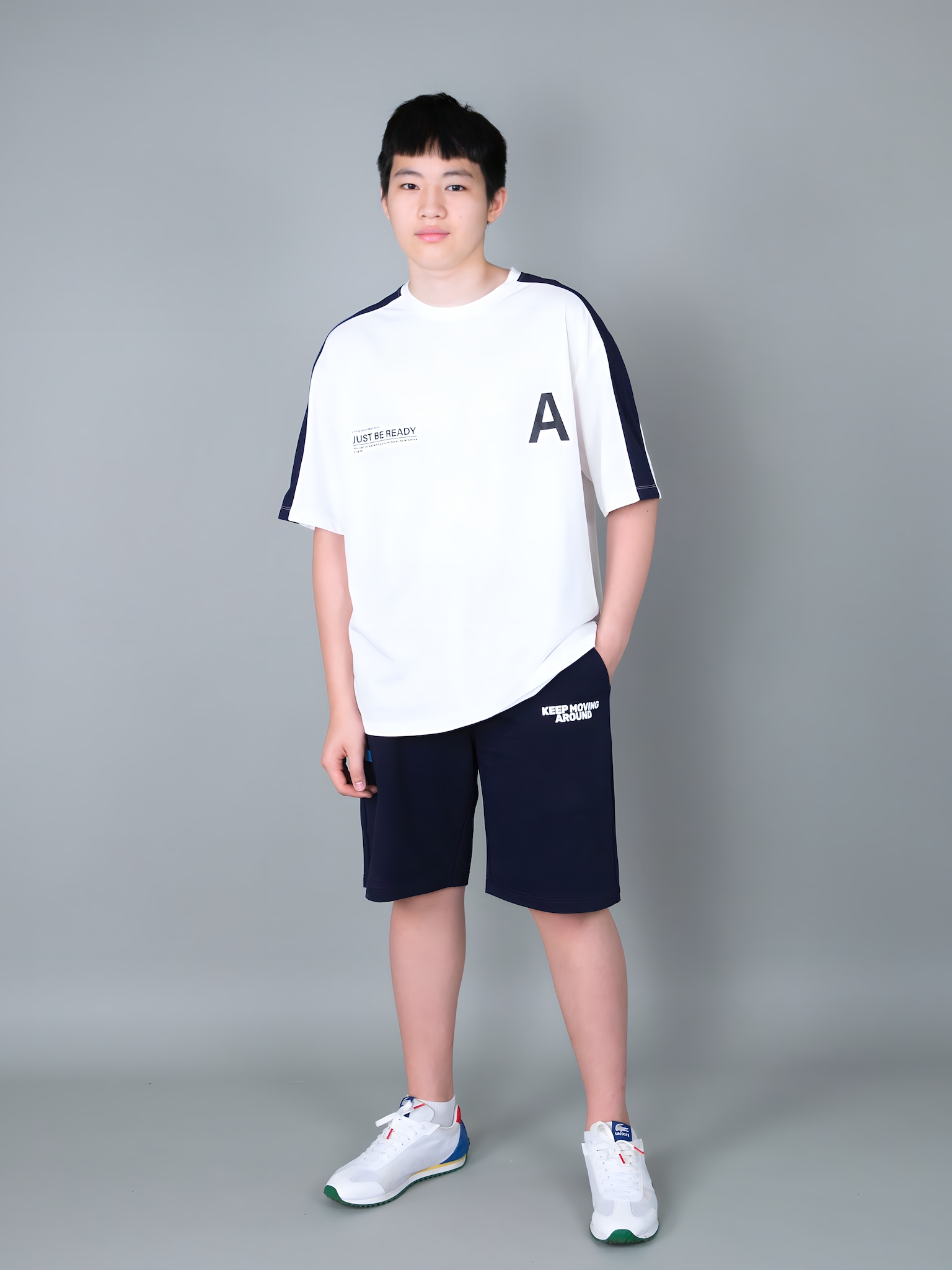 Áo phông bé trai dáng rộng màu trắng phối navy in chữ A_thumbnail_1