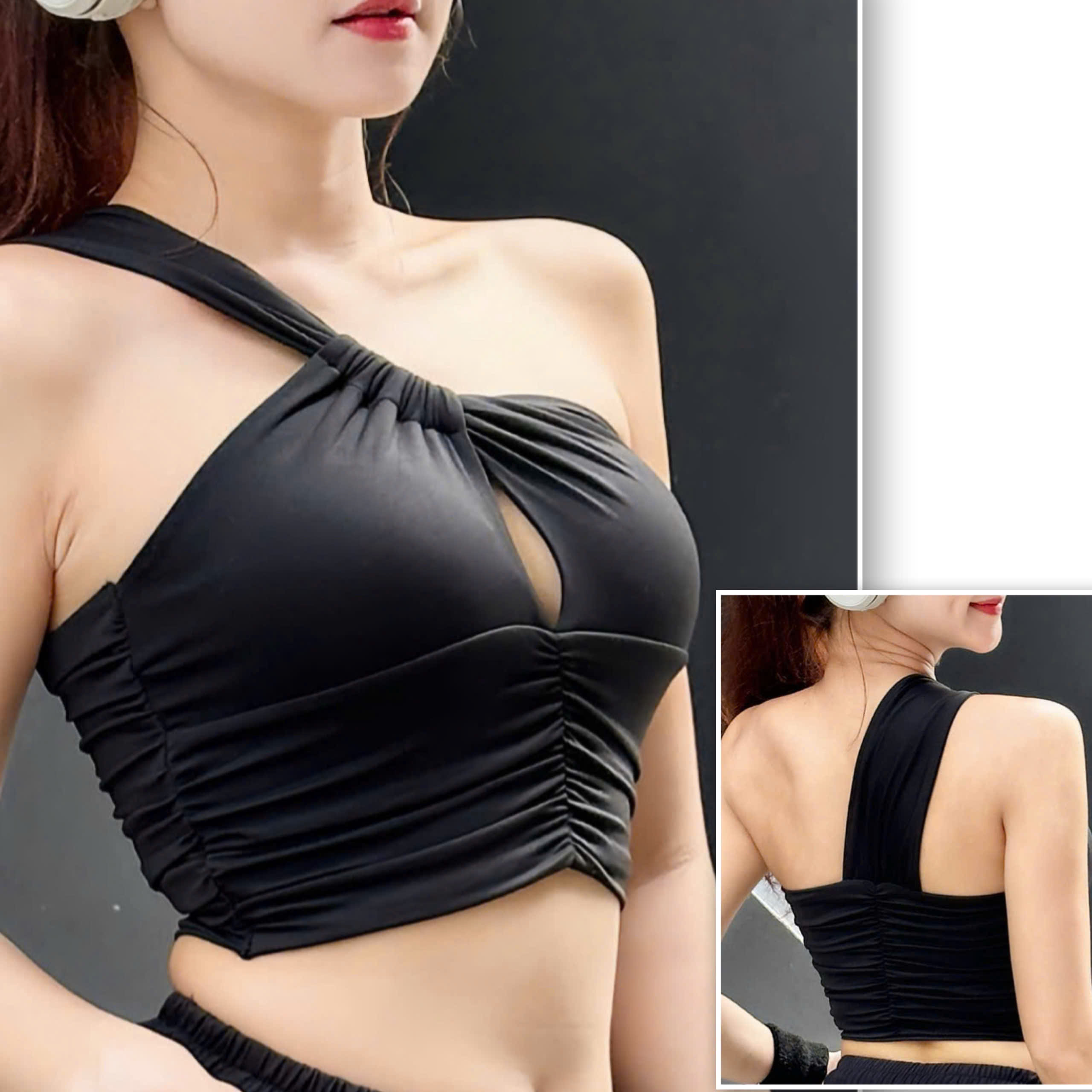 Áo Bra Thể Thao Lệch Vai Nhún