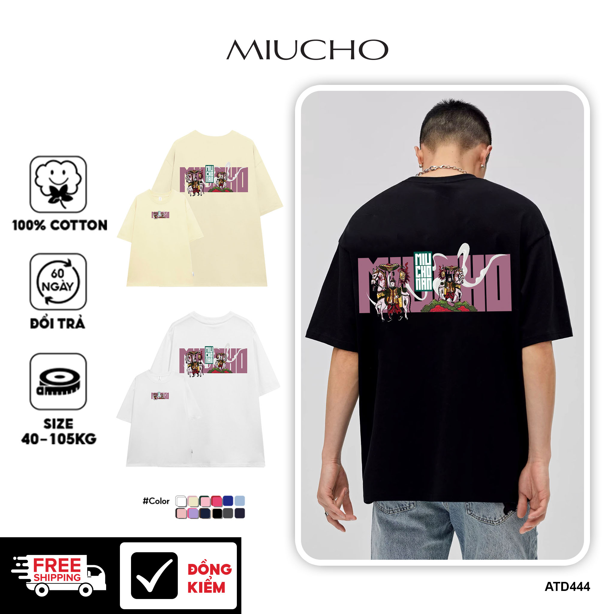 Áo thun nam form rộng 12 con giáp tuổi Ngọ ( tuổi ngựa) ATD444 Miucho Man cotton cổ tròn ingraphic