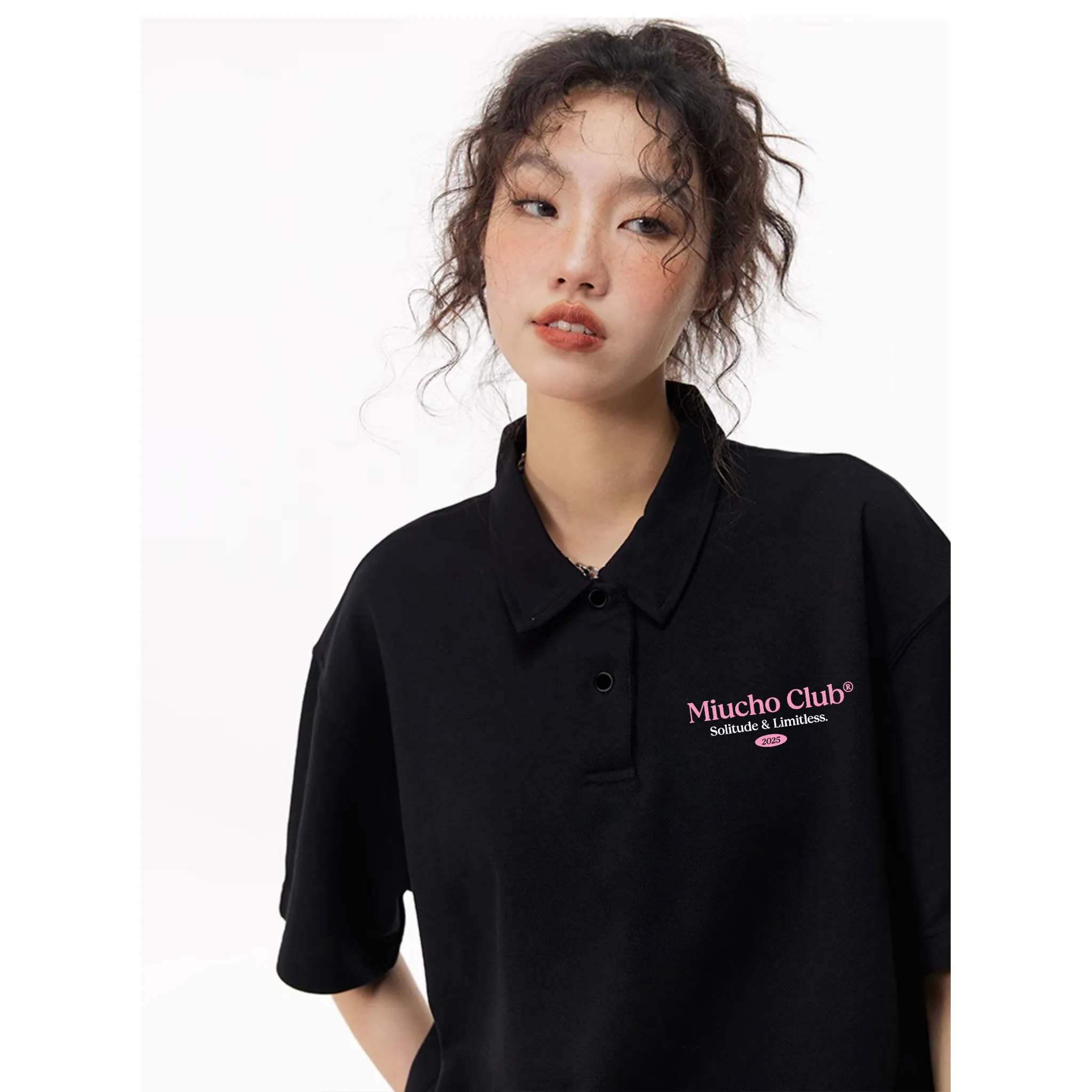 Áo polo nam nữ form rộng 2479 Miucho tay ngắn cổ trụ vải cotton thoáng mát in typography_thumbnail_3