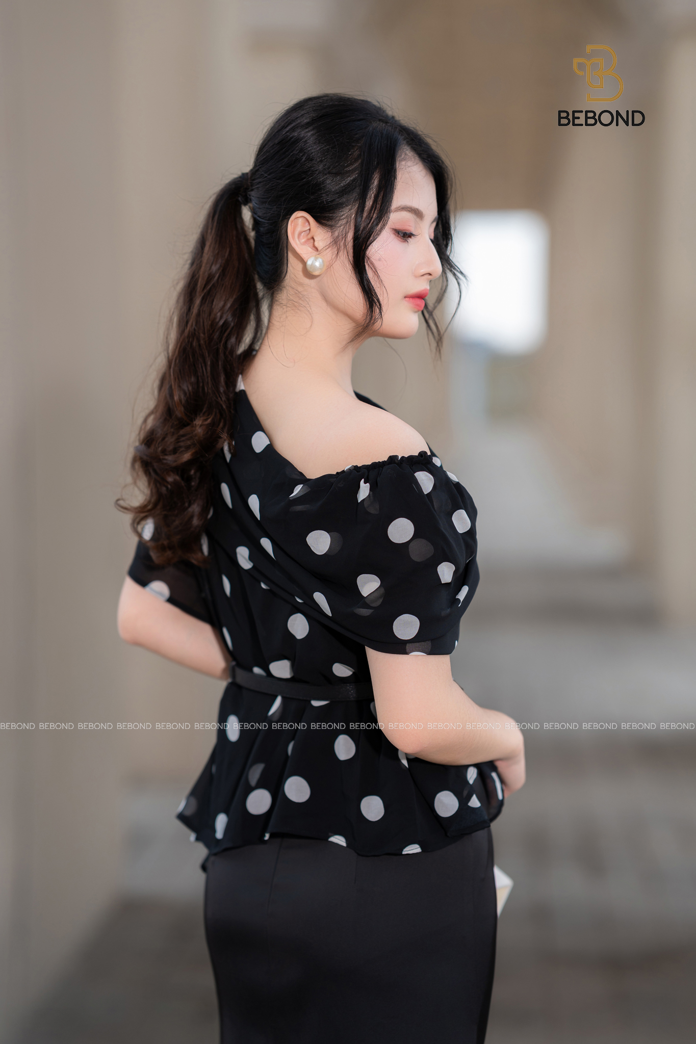 Set áo chấm bi trễ vai LEVANA màu ĐEN_thumbnail_8