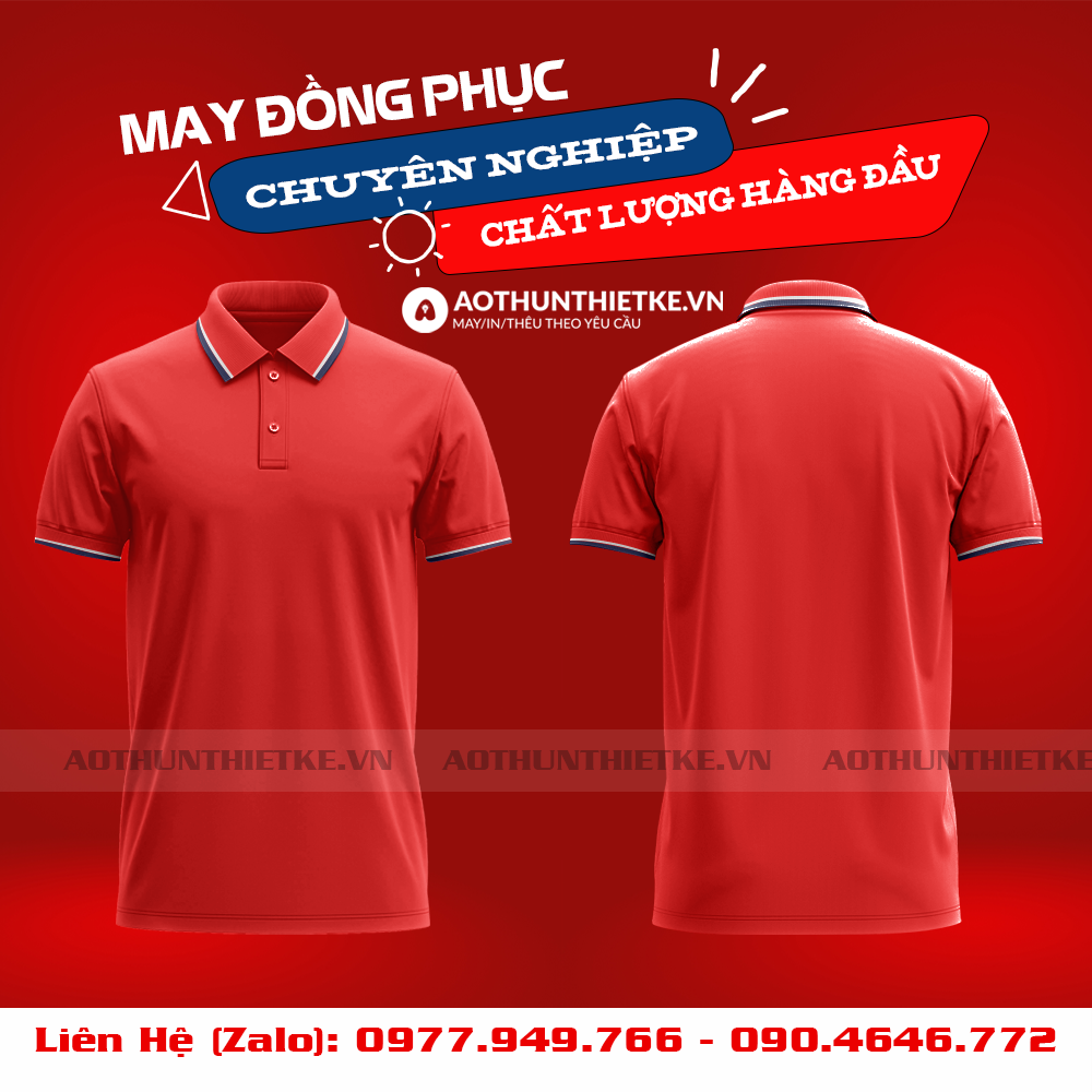 Áo Đồng Phục Polo 2 Sọc Đỏ Tươi_thumbnail_0